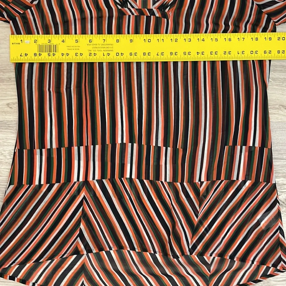 Cabi Orange, Blue, Green & White Striped Sheer V-Neck Blouse Small - Picture 9 of 13